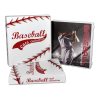 group of baseball card binders stacked together