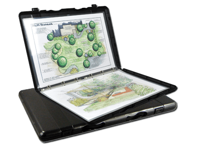 Presentation binder opened to reveal contents