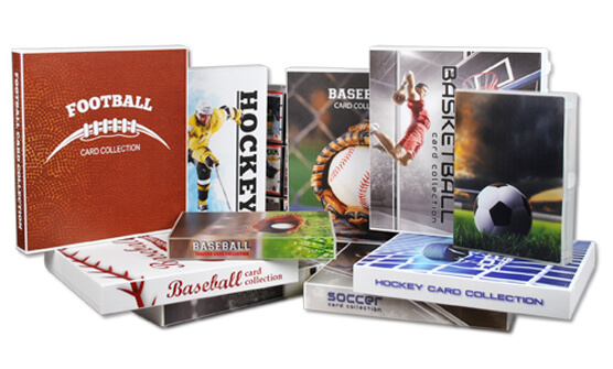 Collection Sports Card Binders grouped together to display different styles